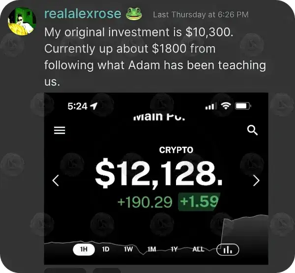 A course member making 12k from crypto trading