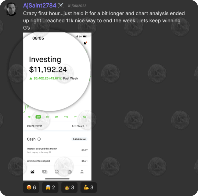 A course member's $10,000+ stock investing result