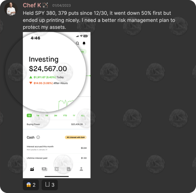 A course member making over $24,000 from the stock market