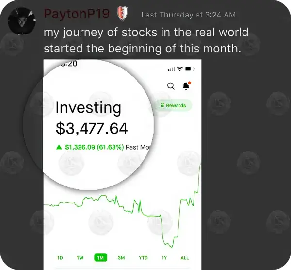 a member of Hustlers University making 3477.34 usd from the stock market